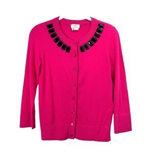 Kate Spade jeweled‎ neck button down cardigan sweater Sz XS magenta pink